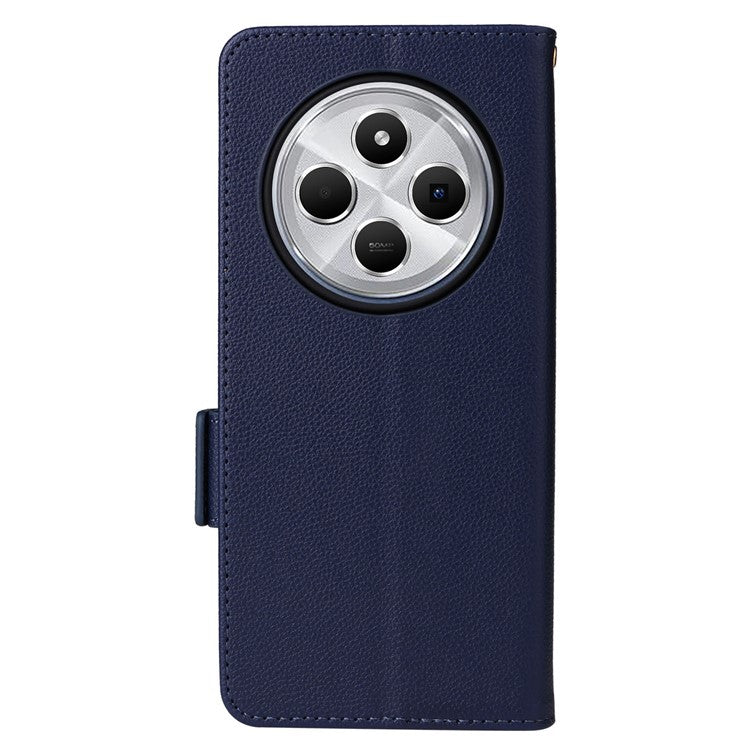 For Xiaomi Poco C75 4G / Redmi 14R 5G / 14C 4G / A4 5G Case Litchi Texture PU Leather Wallet Flip Phone Cover - Dark Blue
