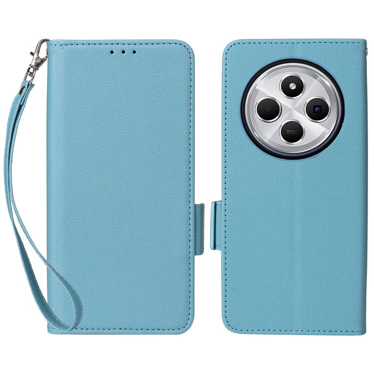 For Xiaomi Poco C75 4G / Redmi 14R 5G / 14C 4G / A4 5G Case Litchi Texture PU Leather Wallet Flip Phone Cover - Baby Blue