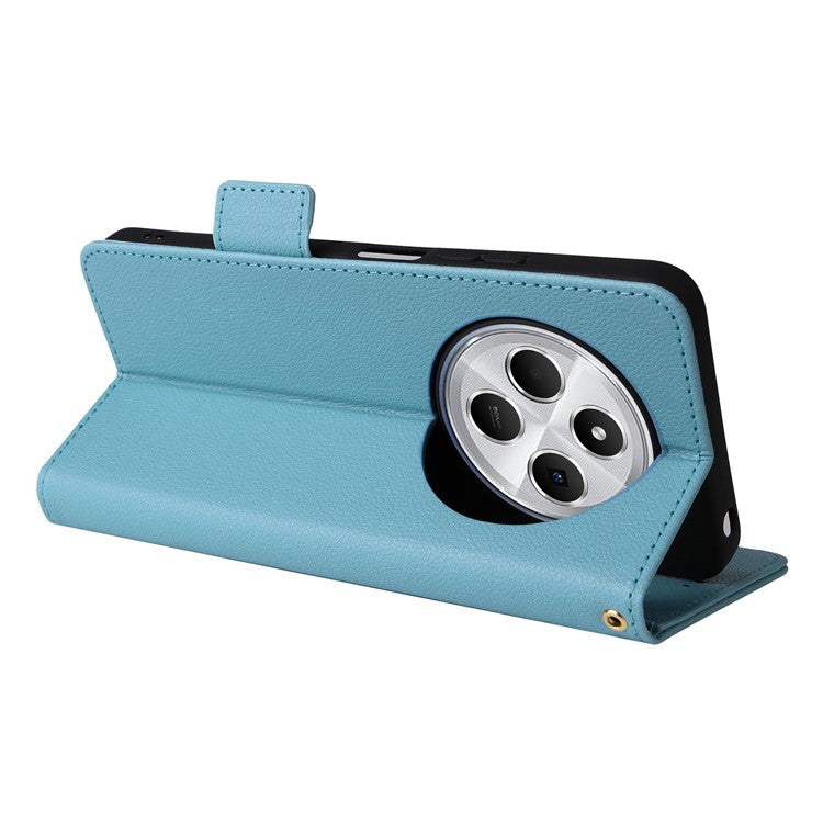 For Xiaomi Poco C75 4G / Redmi 14R 5G / 14C 4G / A4 5G Case Litchi Texture PU Leather Wallet Flip Phone Cover - Baby Blue