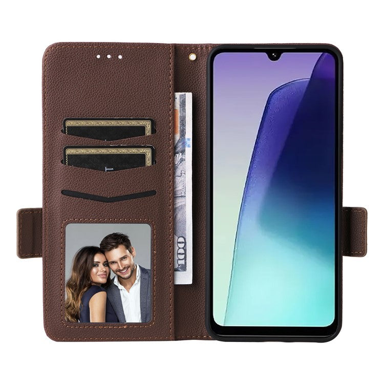 For Xiaomi Poco C75 4G / Redmi 14R 5G / 14C 4G / A4 5G Case Litchi Texture PU Leather Wallet Flip Phone Cover - Brown