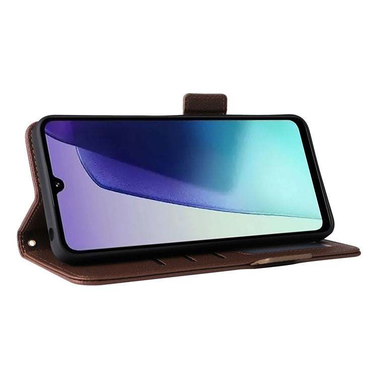 For Xiaomi Poco C75 4G / Redmi 14R 5G / 14C 4G / A4 5G Case Litchi Texture PU Leather Wallet Flip Phone Cover - Brown