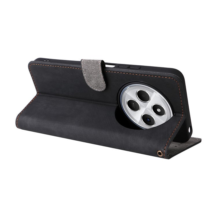 For Xiaomi Poco C75 4G / Redmi 14R 5G / 14C 4G / A4 5G Wallet Case RFID Blocking PU Leather Cover Stand View - Black