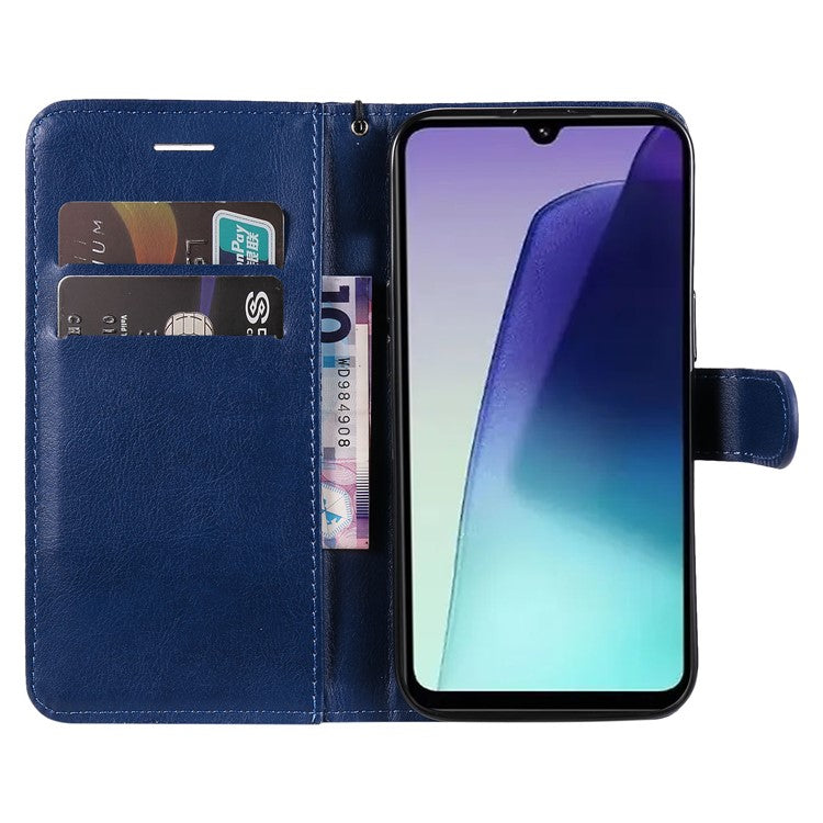 KT Leather Series-2 for Xiaomi Poco C75 4G / Redmi 14R 5G / 14C 4G Case Solid Color Leather Phone Cover Wallet Stand - Blue