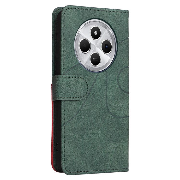 KT Leather Series-1 For Xiaomi Redmi 14C 4G Leather Case Color Splicing Phone Cover Wallet Stand - Green