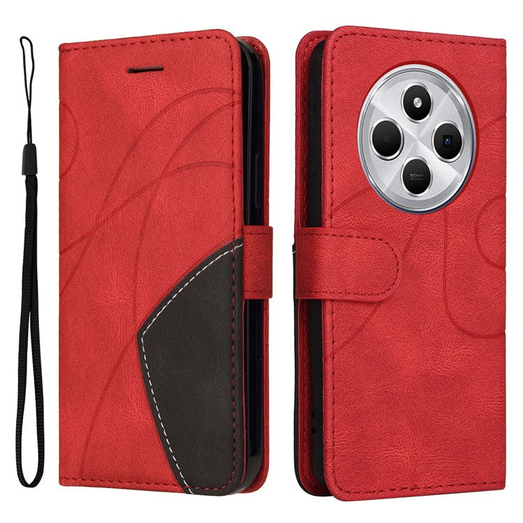 KT Leather Series-1 For Xiaomi Redmi 14C 4G Leather Case Color Splicing Phone Cover Wallet Stand - Red