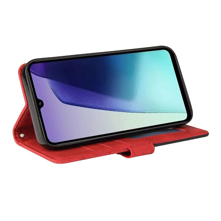KT Leather Series-1 For Xiaomi Redmi 14C 4G Leather Case Color Splicing Phone Cover Wallet Stand - Red