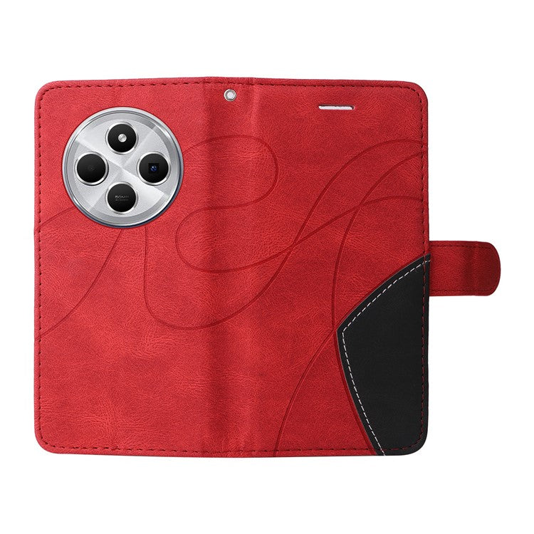KT Leather Series-1 For Xiaomi Redmi 14C 4G Leather Case Color Splicing Phone Cover Wallet Stand - Red