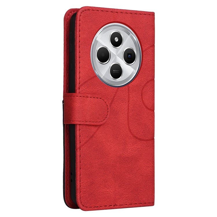 KT Leather Series-1 For Xiaomi Redmi 14C 4G Leather Case Color Splicing Phone Cover Wallet Stand - Red
