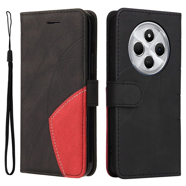KT Leather Series-1 For Xiaomi Redmi 14C 4G Leather Case Color Splicing Phone Cover Wallet Stand - Black