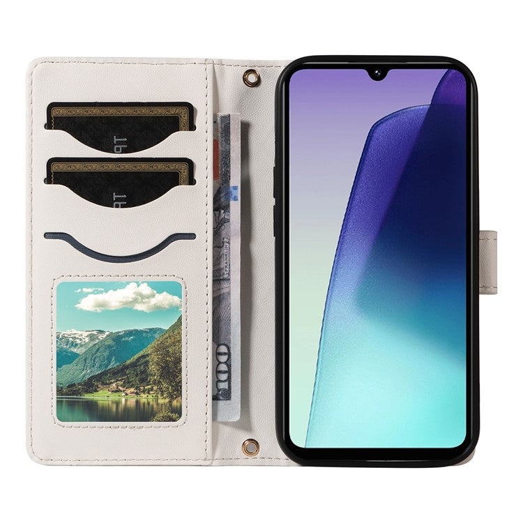 For Xiaomi Poco C75 4G / Redmi 14R 5G / 14C 4G Case Wallet Rhombus Leather Phone Cover with Shoulder Strap, Wrist Strap - White