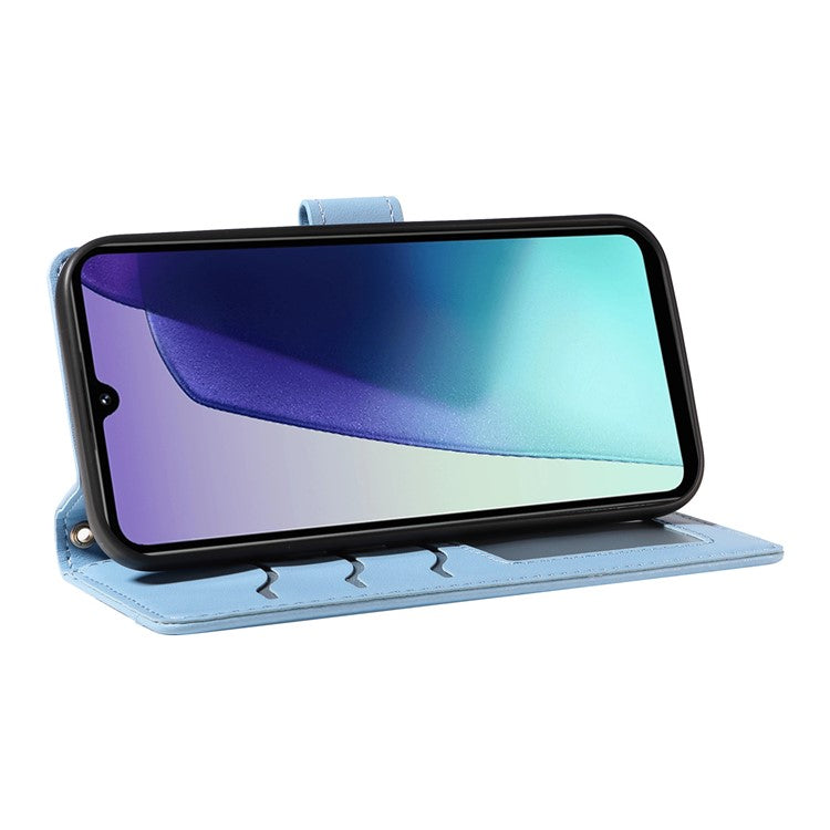 For Xiaomi Poco C75 4G / Redmi 14R 5G / 14C 4G Case Wallet Rhombus Leather Phone Cover with Shoulder Strap, Wrist Strap - Blue