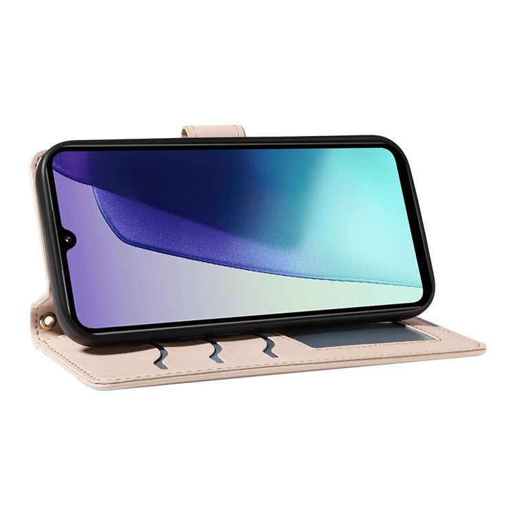 For Xiaomi Poco C75 4G / Redmi 14R 5G / 14C 4G Case Wallet Rhombus Leather Phone Cover with Shoulder Strap, Wrist Strap - Apricot