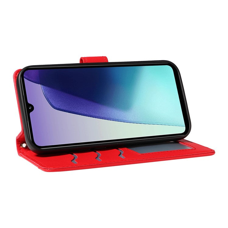 For Xiaomi Poco C75 4G / Redmi 14R 5G / 14C 4G Case Wallet Rhombus Leather Phone Cover with Shoulder Strap, Wrist Strap - Red