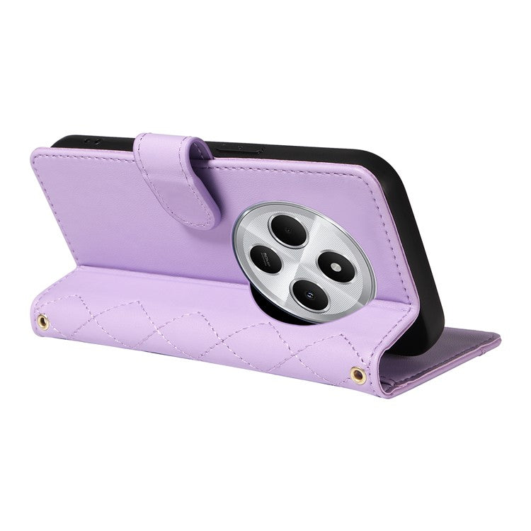 For Xiaomi Poco C75 4G / Redmi 14R 5G / 14C 4G Case Wallet Rhombus Leather Phone Cover with Shoulder Strap, Wrist Strap - Light Purple