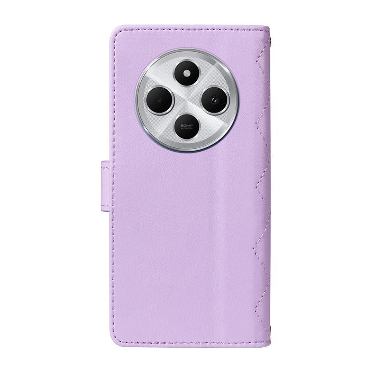 For Xiaomi Poco C75 4G / Redmi 14R 5G / 14C 4G Case Wallet Rhombus Leather Phone Cover with Shoulder Strap, Wrist Strap - Light Purple