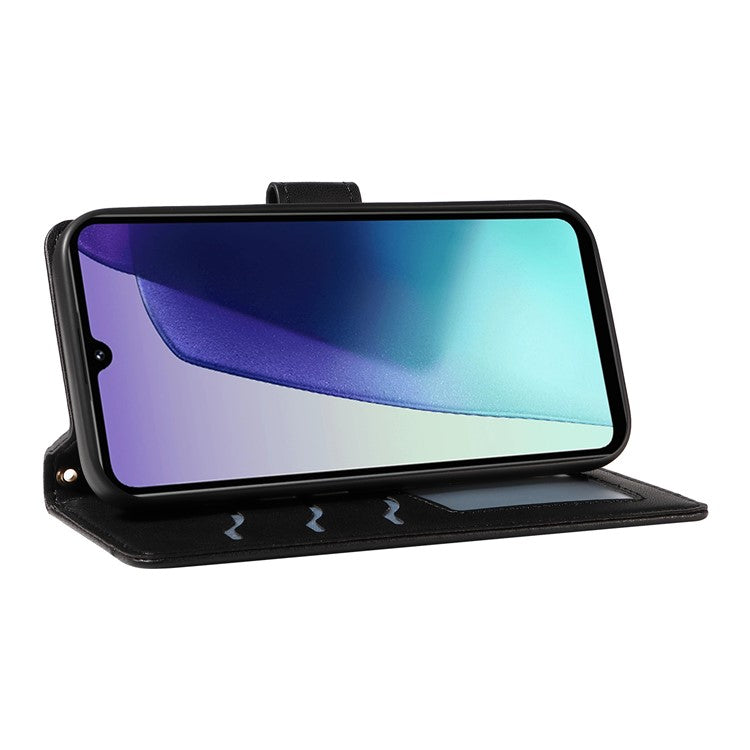 For Xiaomi Poco C75 4G / Redmi 14R 5G / 14C 4G Case Wallet Rhombus Leather Phone Cover with Shoulder Strap, Wrist Strap - Black