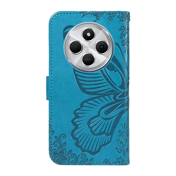 For Xiaomi Redmi 14C 4G Case Butterfly Pattern Leather Wallet Flip Phone Cover - Blue