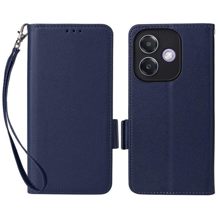 Phone Case for Oppo A3x 5G / A3X 4G / A3 4G / A3 5G / A40M 4G / A40 4G / A3i 5G / A60 5G Litchi Texture PU Leather Wallet Flip Phone Cover - Dark Blue