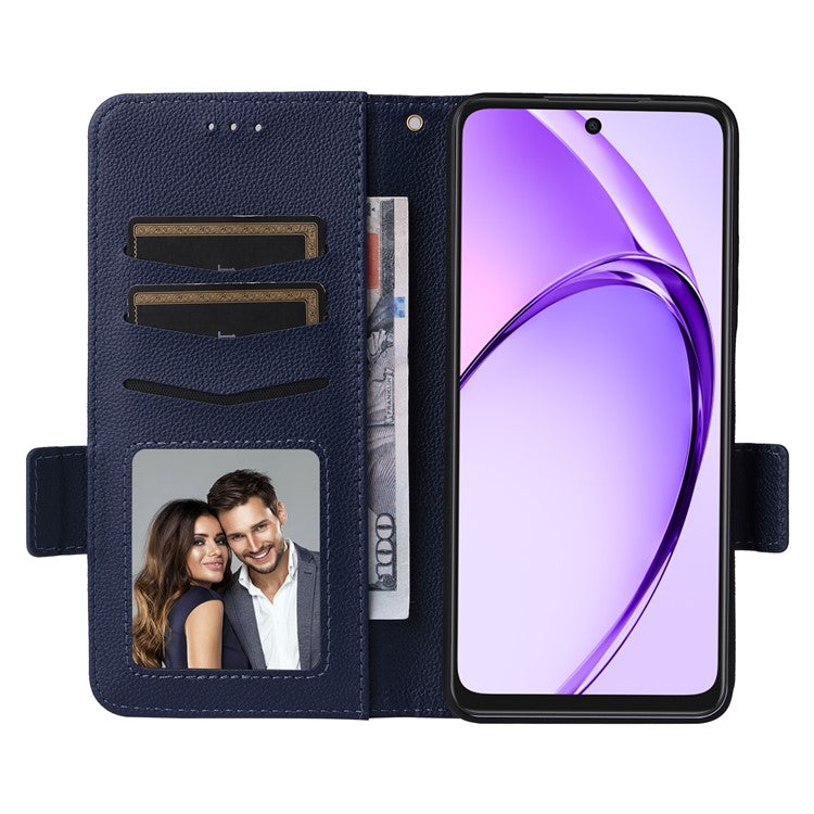 Phone Case for Oppo A3x 5G / A3X 4G / A3 4G / A3 5G / A40M 4G / A40 4G / A3i 5G / A60 5G Litchi Texture PU Leather Wallet Flip Phone Cover - Dark Blue