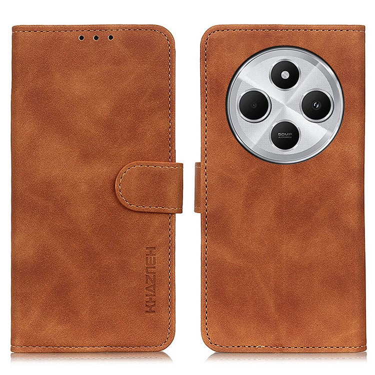 KHAZNEH For Xiaomi Poco C75 4G / Redmi 14R 5G / 14C 4G Case Retro PU Leather Wallet Stand Phone Cover - Brown