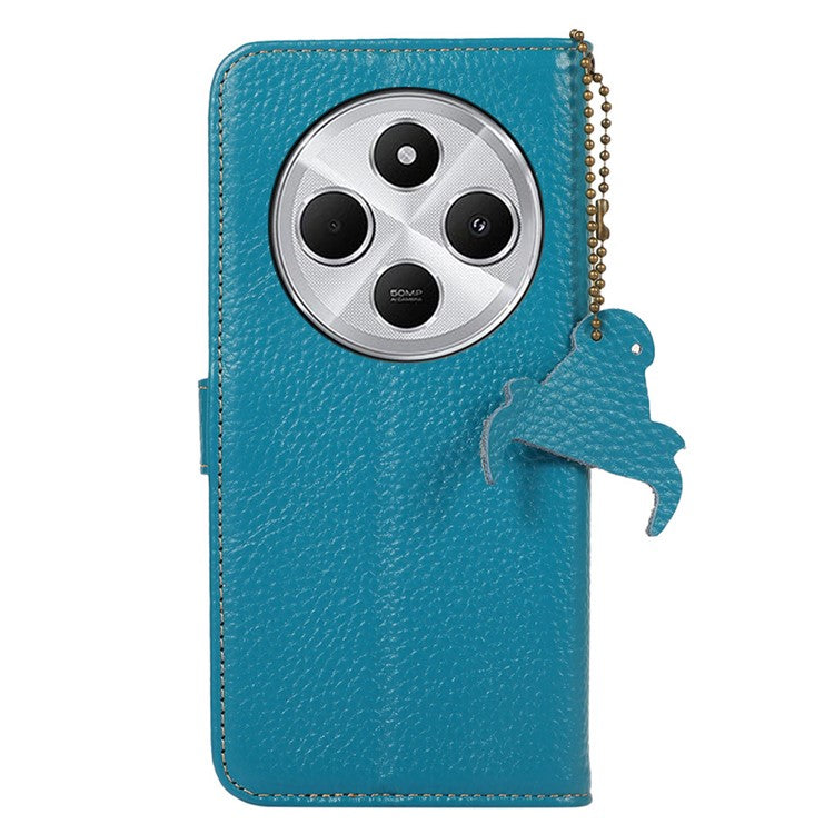 For Xiaomi Poco C75 4G / Redmi 14R 5G / 14C 4G Case RFID Blocking Litchi Texture Genuine Cow Leather Phone Cover - Blue