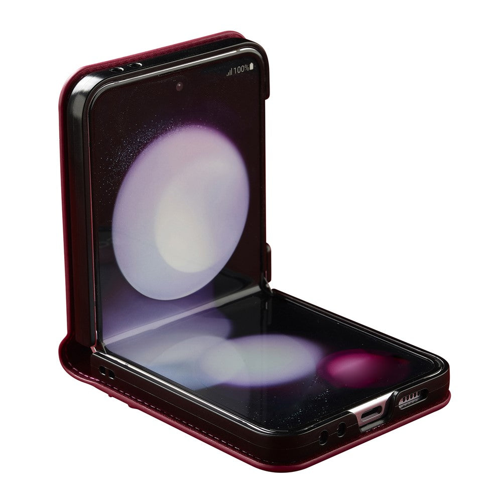 LC.IMEEKE for Samsung Galaxy Z Flip7 FE 5G / Z Flip6 5G Case Leather+PC Phone Cover with Straps Card Slots - Red