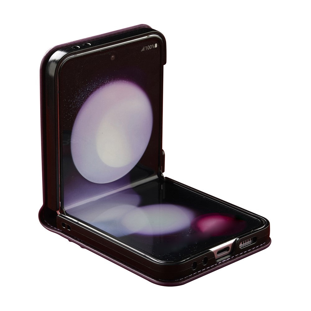 LC.IMEEKE for Samsung Galaxy Z Flip7 FE 5G / Z Flip6 5G Case Leather+PC Phone Cover with Straps Card Slots - Purple