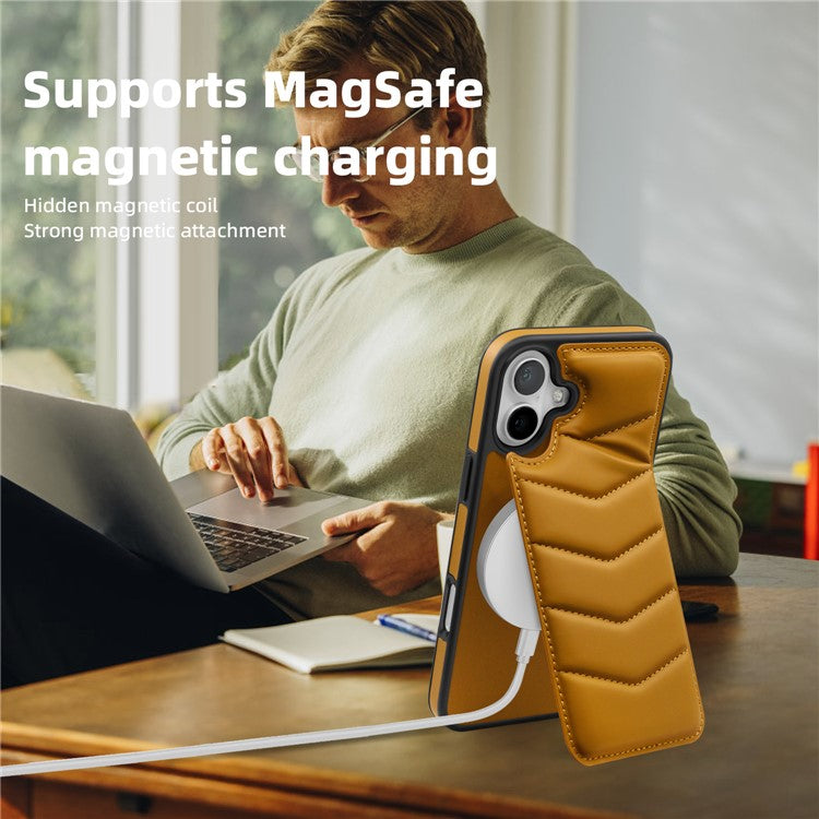 For iPhone 16 Case Compatible with MagSafe RFID Blocking Card Slot Leather Back Cover - Brown