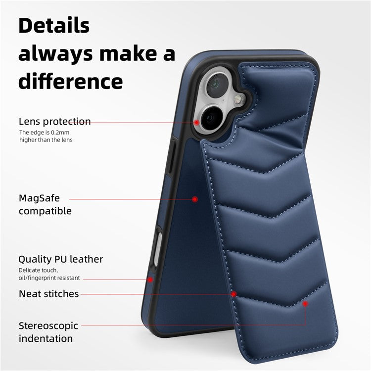 For iPhone 16 Case Compatible with MagSafe RFID Blocking Card Slot Leather Back Cover - Blue