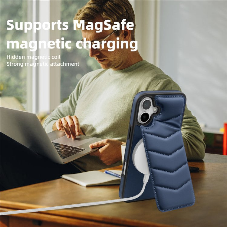 For iPhone 16 Case Compatible with MagSafe RFID Blocking Card Slot Leather Back Cover - Blue