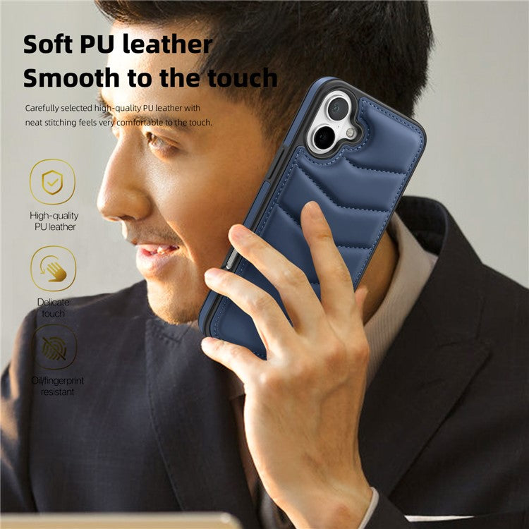 For iPhone 16 Case Compatible with MagSafe RFID Blocking Card Slot Leather Back Cover - Blue