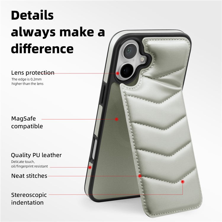 For iPhone 16 Case Compatible with MagSafe RFID Blocking Card Slot Leather Back Cover - Grey