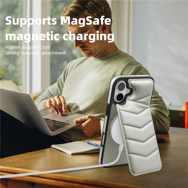 For iPhone 16 Case Compatible with MagSafe RFID Blocking Card Slot Leather Back Cover - Grey