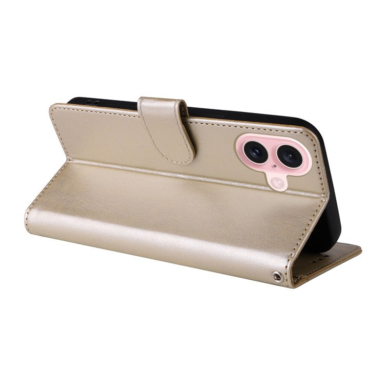 For iPhone 16 Leather Case Butterfly Floral Imprint Wallet Stand Cover - Gold