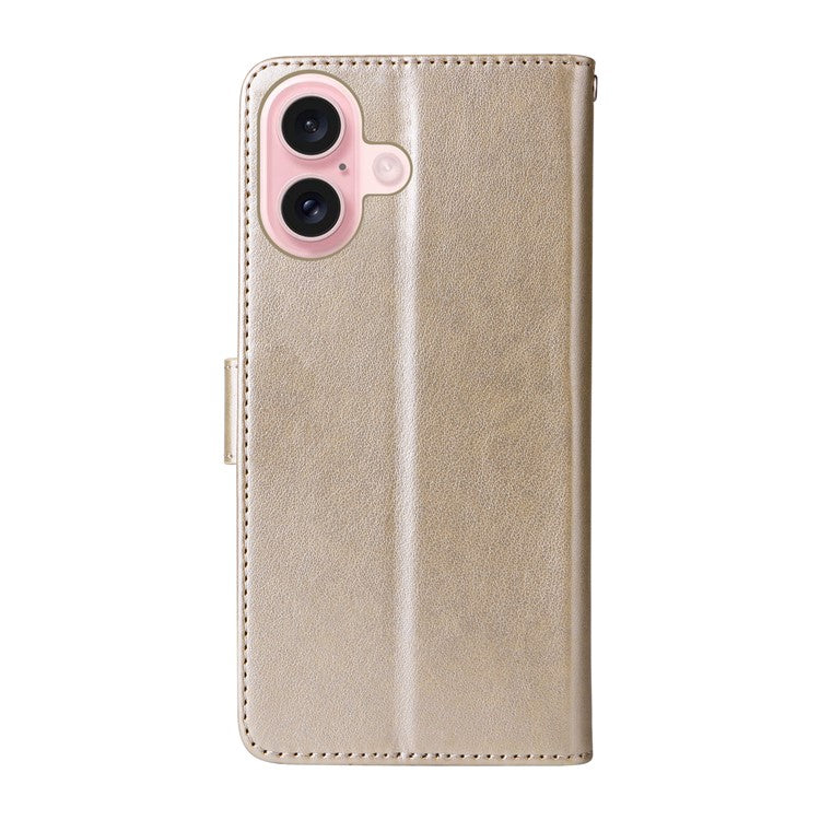 For iPhone 16 Leather Case Butterfly Floral Imprint Wallet Stand Cover - Gold