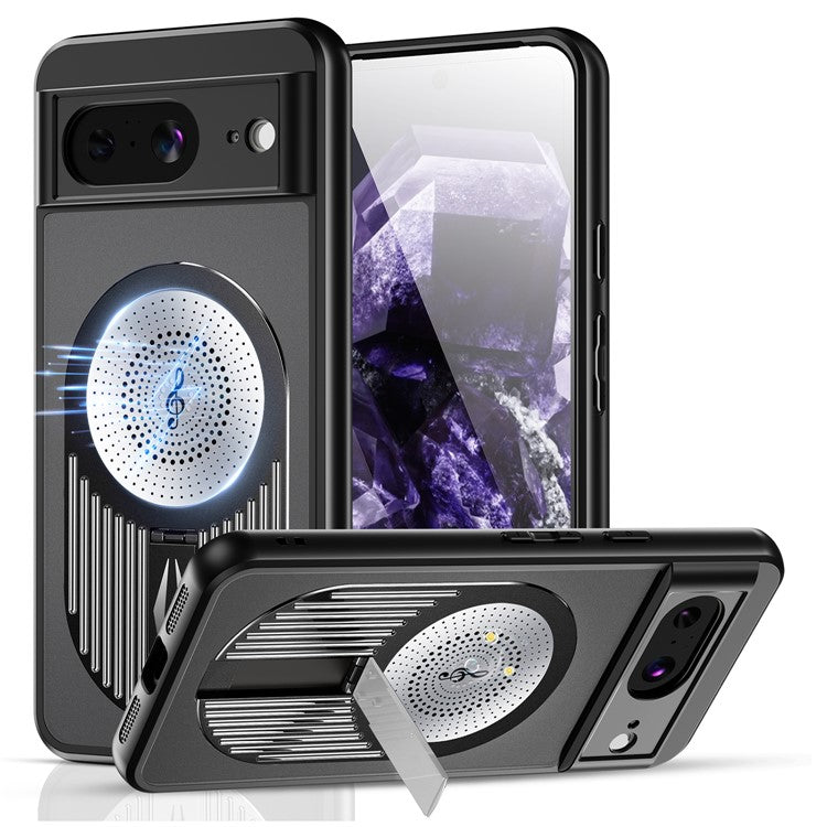 For Google Pixel 8 Case Compatible with MagSafe Heat Dissipation Aromatherapy Kickstand Silicone+PC Phone Cover - Black