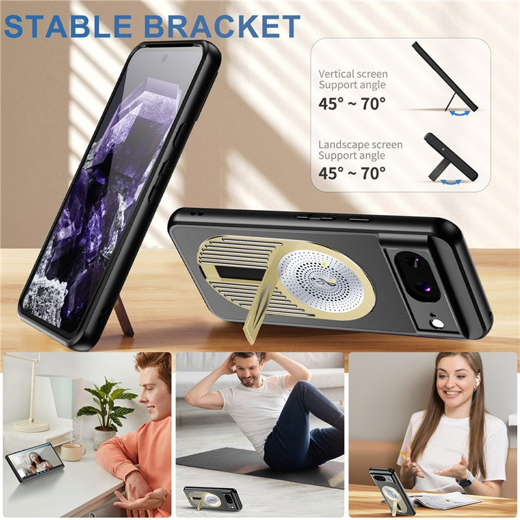 For Google Pixel 8 Case Compatible with MagSafe Heat Dissipation Aromatherapy Kickstand Silicone+PC Phone Cover - Gold