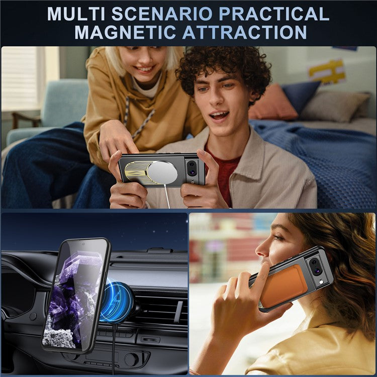 For Google Pixel 8 Case Compatible with MagSafe Heat Dissipation Aromatherapy Kickstand Silicone+PC Phone Cover - Gold