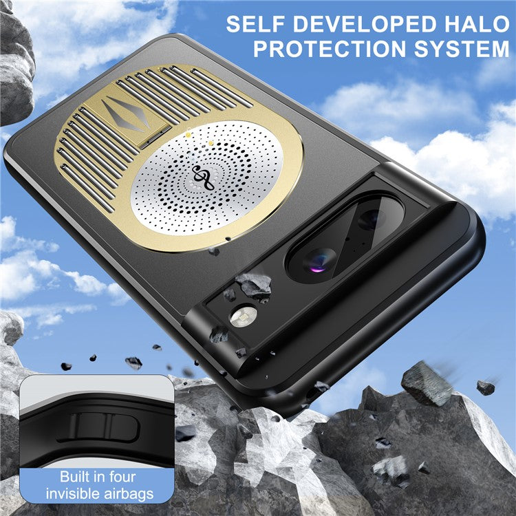 For Google Pixel 8 Case Compatible with MagSafe Heat Dissipation Aromatherapy Kickstand Silicone+PC Phone Cover - Gold