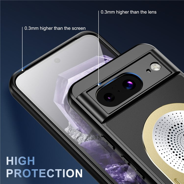 For Google Pixel 8 Case Compatible with MagSafe Heat Dissipation Aromatherapy Kickstand Silicone+PC Phone Cover - Gold