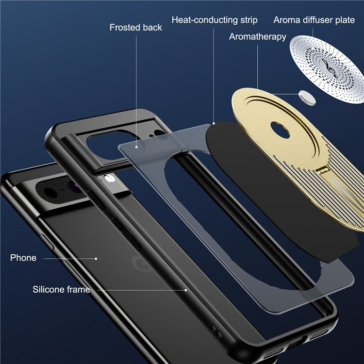 For Google Pixel 8 Case Compatible with MagSafe Heat Dissipation Aromatherapy Kickstand Silicone+PC Phone Cover - Gold