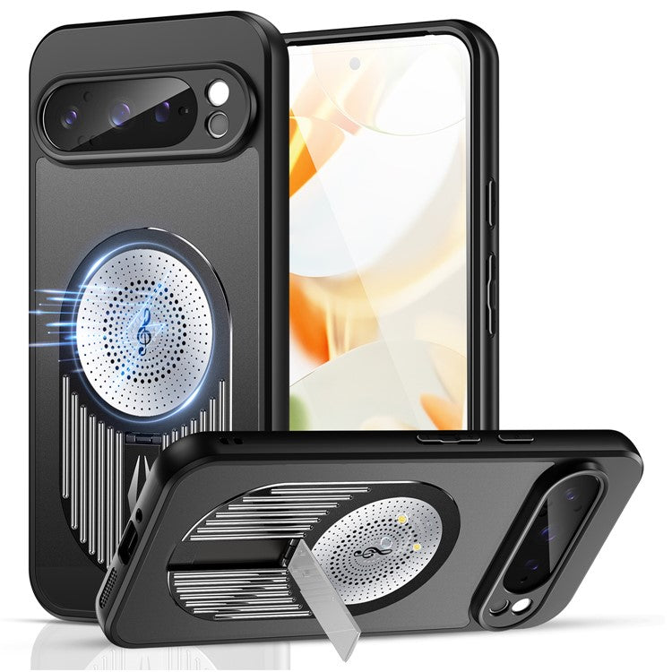 For Google Pixel 9 Pro XL Case Compatible with MagSafe Heat Dissipation Aromatherapy Kickstand Silicone+PC Phone Cover - Black