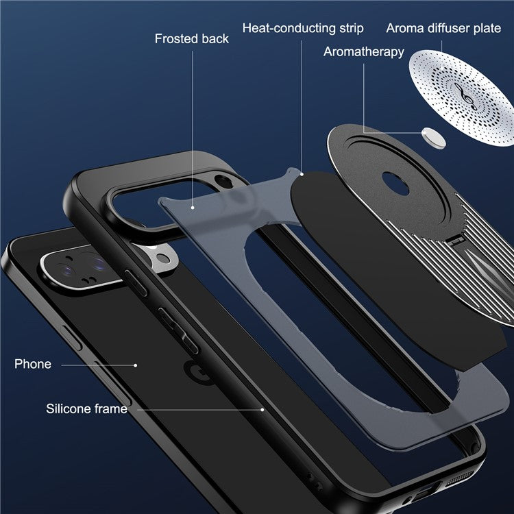 For Google Pixel 9 Pro XL Case Compatible with MagSafe Heat Dissipation Aromatherapy Kickstand Silicone+PC Phone Cover - Black