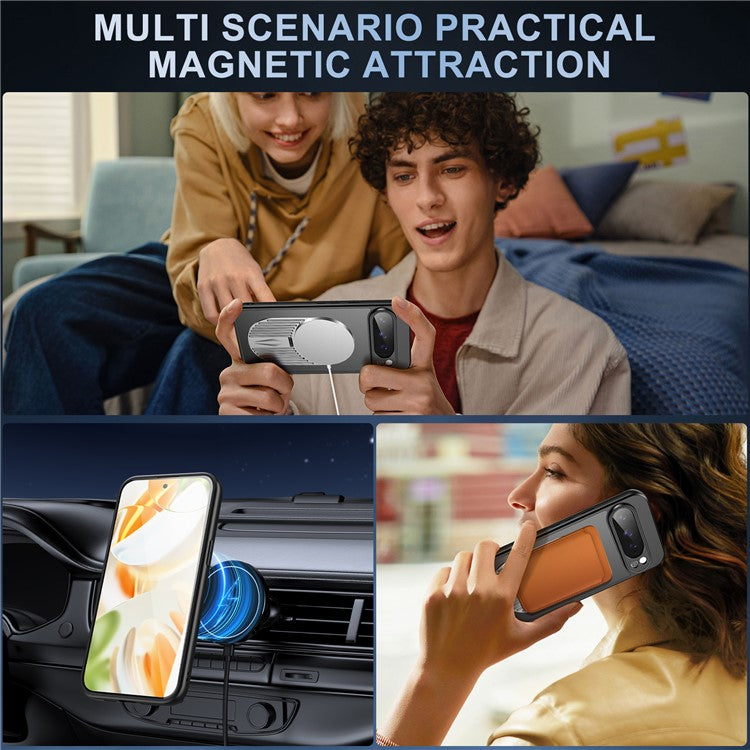 For Google Pixel 9 Pro XL Case Compatible with MagSafe Heat Dissipation Aromatherapy Kickstand Silicone+PC Phone Cover - Silver