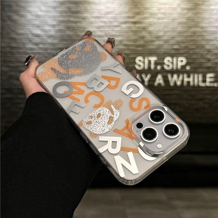 For iPhone 16 Pro Case IMD Panda PC+TPU Matte Texture Phone Cover - Orange