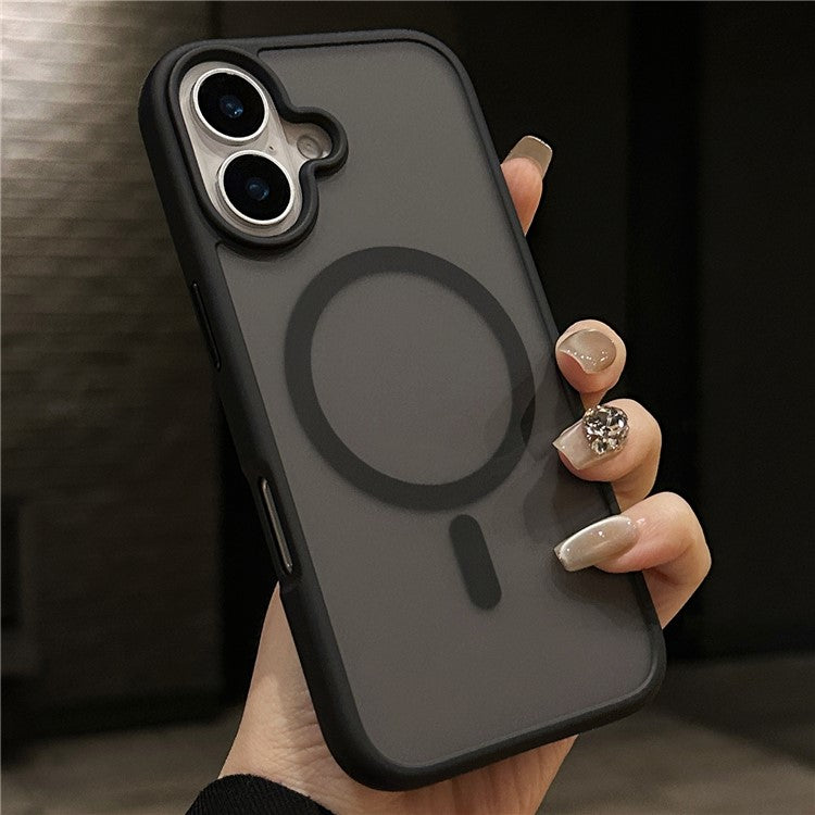For iPhone 16 Plus Case Compatible with MagSafe Acrylic+TPU Translucent Matte Back Cover - Black