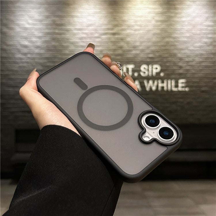 For iPhone 16 Plus Case Compatible with MagSafe Acrylic+TPU Translucent Matte Back Cover - Black