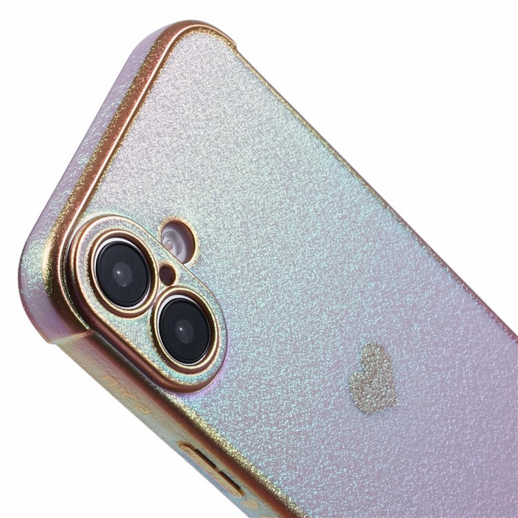 For iPhone 16 Case TPU Heart Pattern Iridescent Gradient Phone Cover - Colorful Purple
