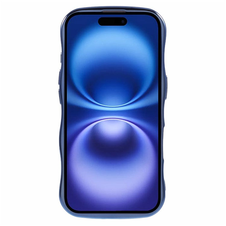For iPhone 16 Plus Magnetic Case Electroplating Curly Frame TPU Phone Cover Large Window - Blue