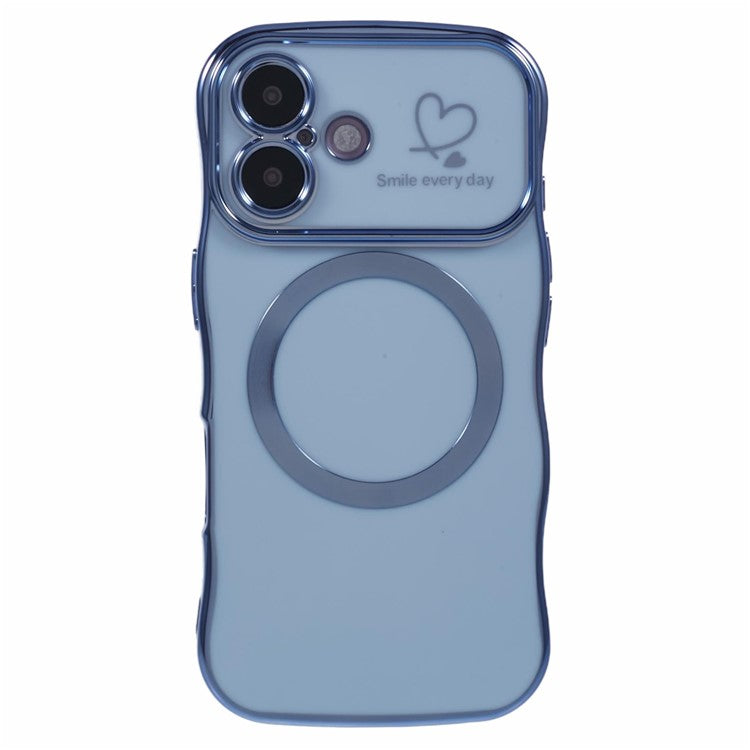 For iPhone 16 Plus Magnetic Case Electroplating Curly Frame TPU Phone Cover Large Window - Blue
